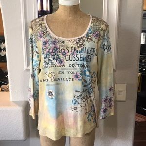 Jamee J Graphic Print Parisian French Size XL Rhinestone Y2K Vintage T Shirt Tee